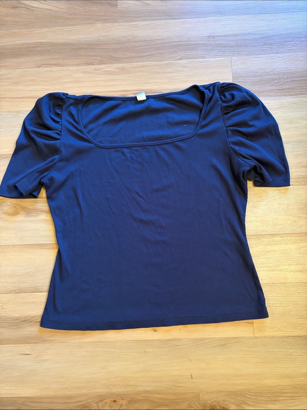 H&M Navy Square Neck Puff Sleeve Tee